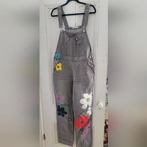 MISSLOOK Overalls Women's Gray Denim Flower Painted